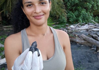 Colaboradora de educación medioambiental Ariana Oporta Tortuga McCarthy