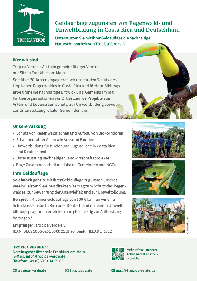 So sieht unser Bußgeldauflagen-Info-Flyer aus Umweltbildung Costa Rica